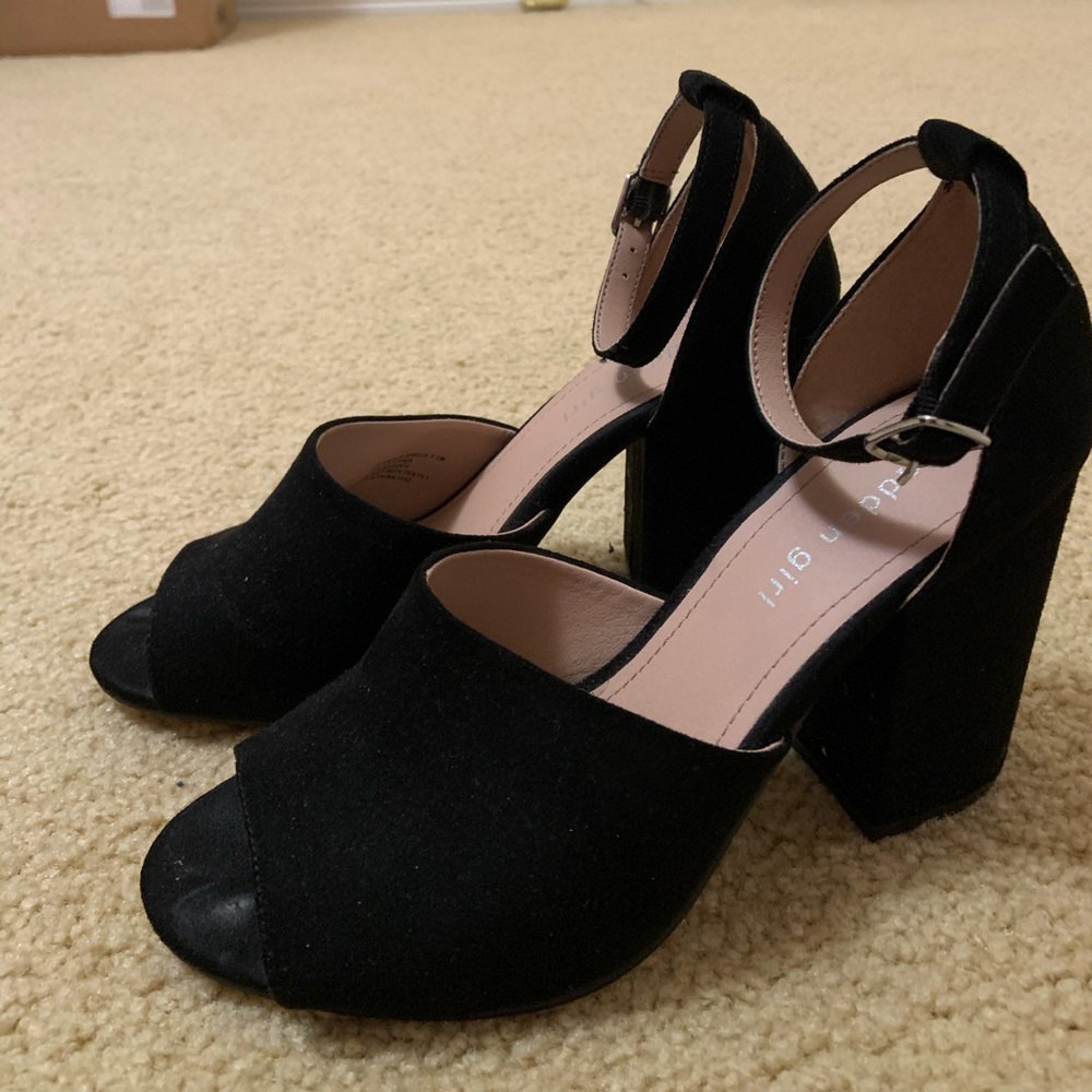 Black suede platform heels